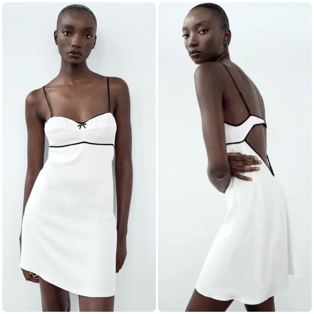 NWT Zara Womens Romantic Coquette Open Back Satin Slip Mini Dress Size M